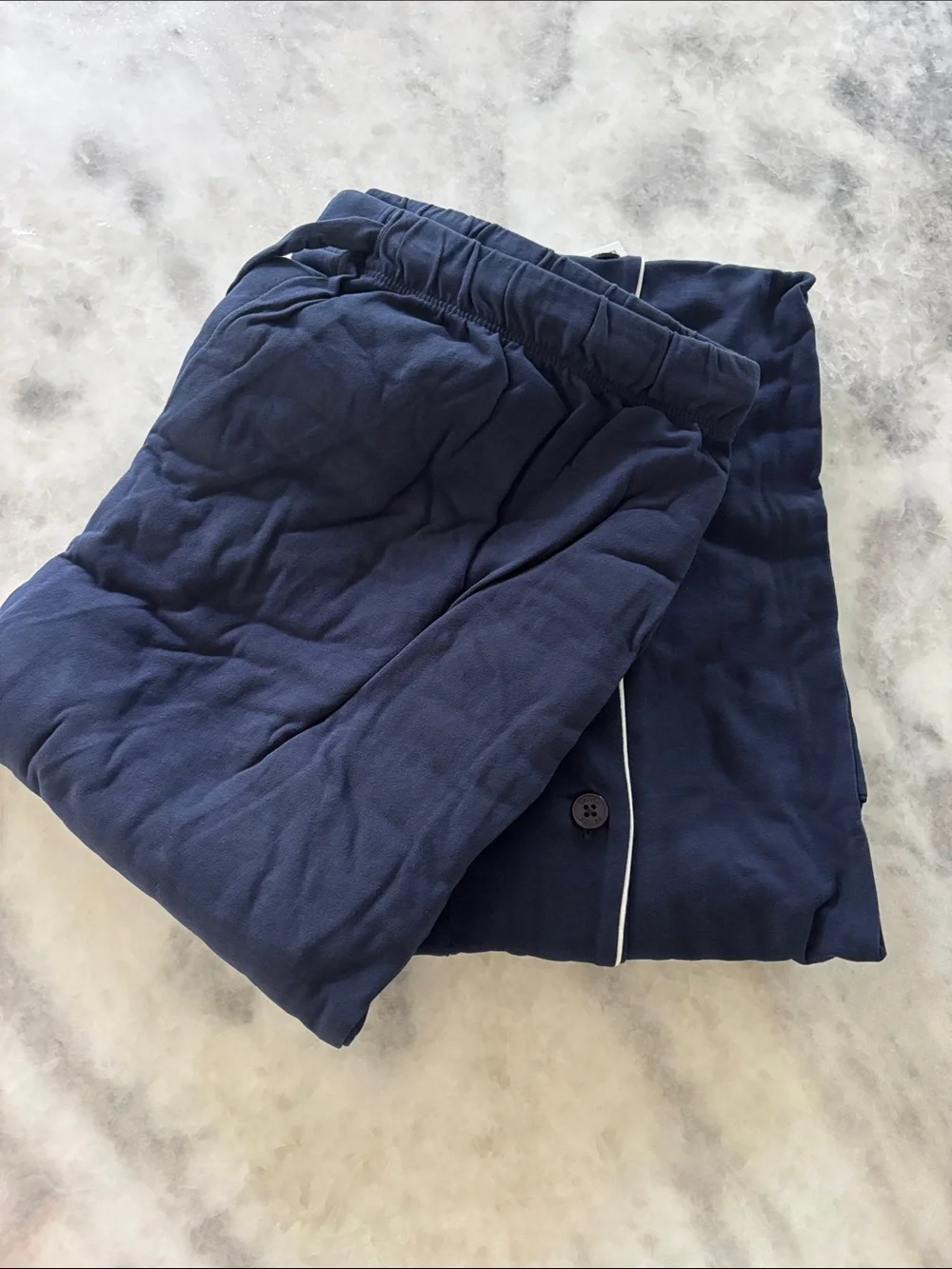 PETITE PLUME Navy Quilted Pajama Set with White Contrast Piping Size XL NWT